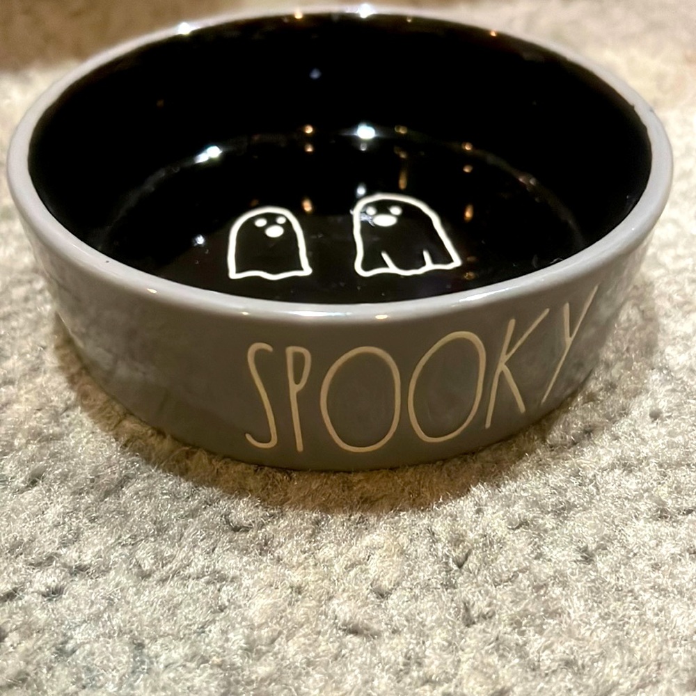 Rae Dunn Ceramic Cat Dish Halloween Spooky Gray Balck